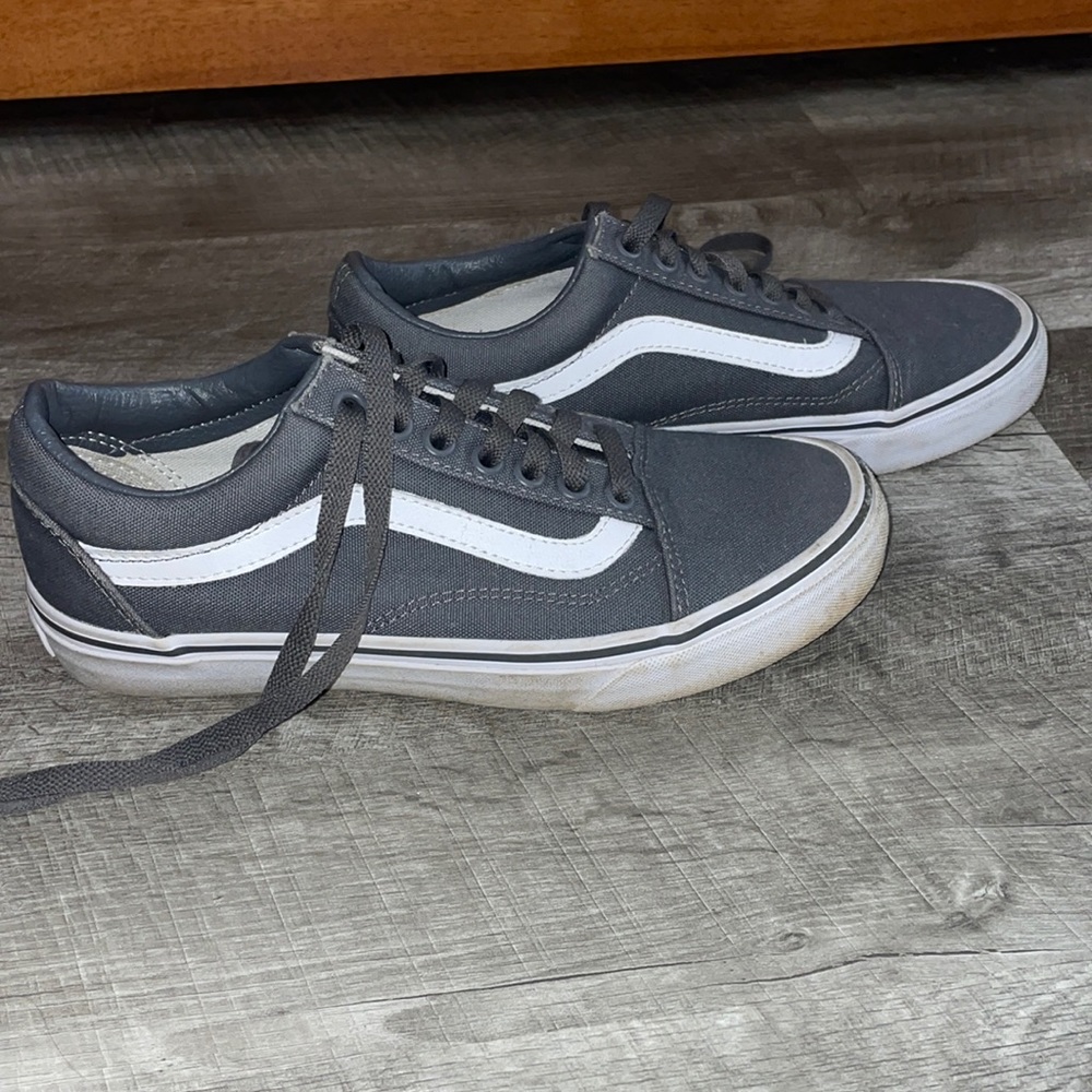 Vans, gray with white stripe